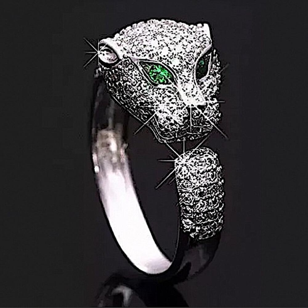 SILVER PANTHER ZIRCON RING - Picture 1 of 11